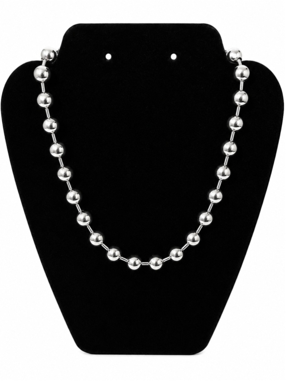 Silver Ball Bead‎ Necklace w/ Black Enamel Accent